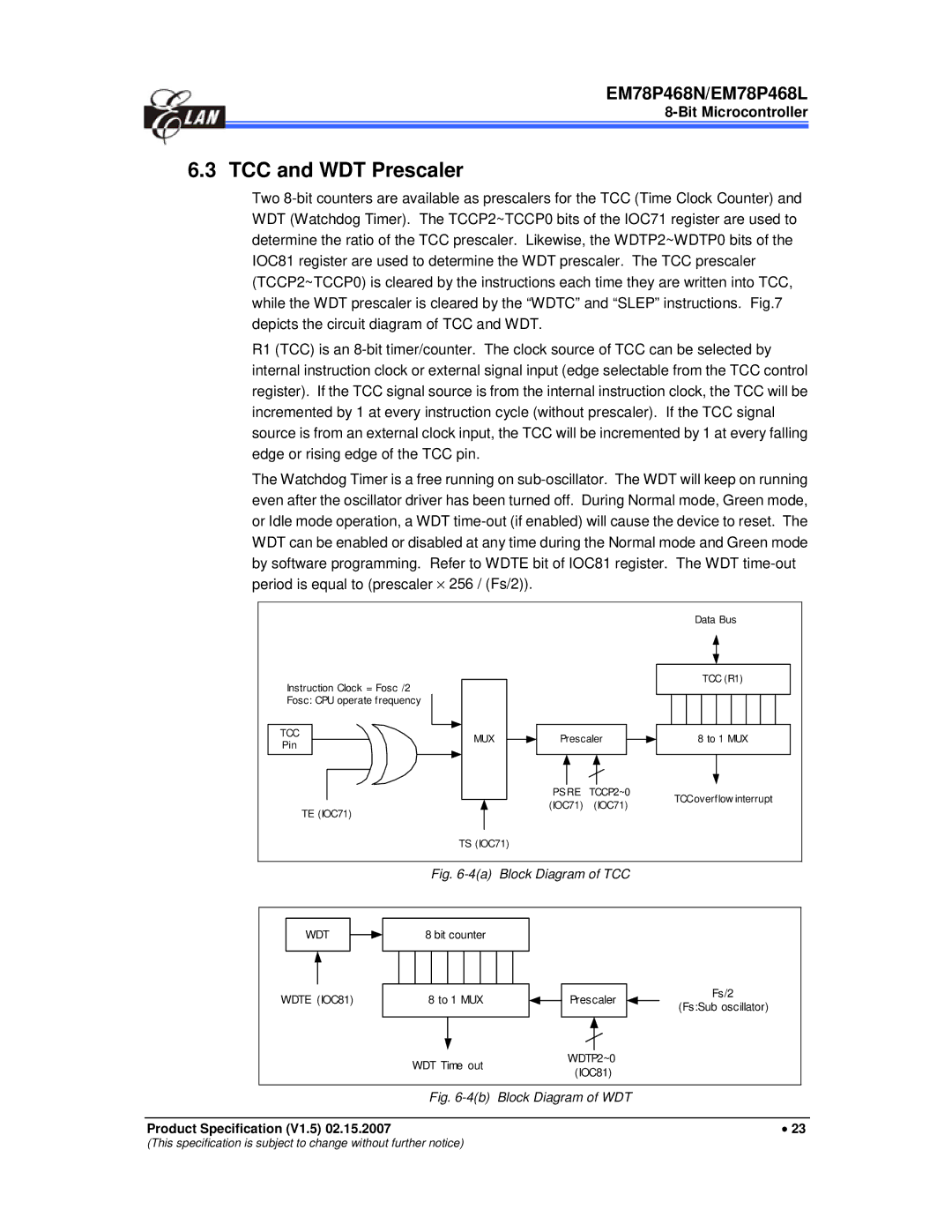 IBM MiEM78P468N, MiEM78P468L manual TCC and WDT Prescaler, Mux 