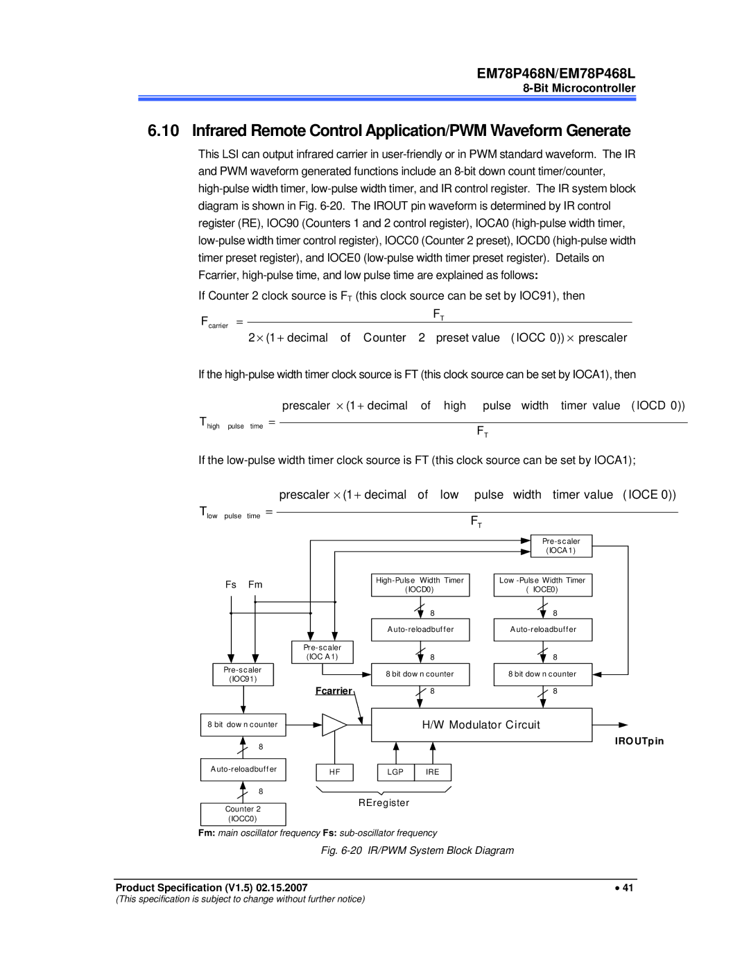 IBM MiEM78P468N, MiEM78P468L manual Infrared Remote Control Application/PWM Waveform Generate 