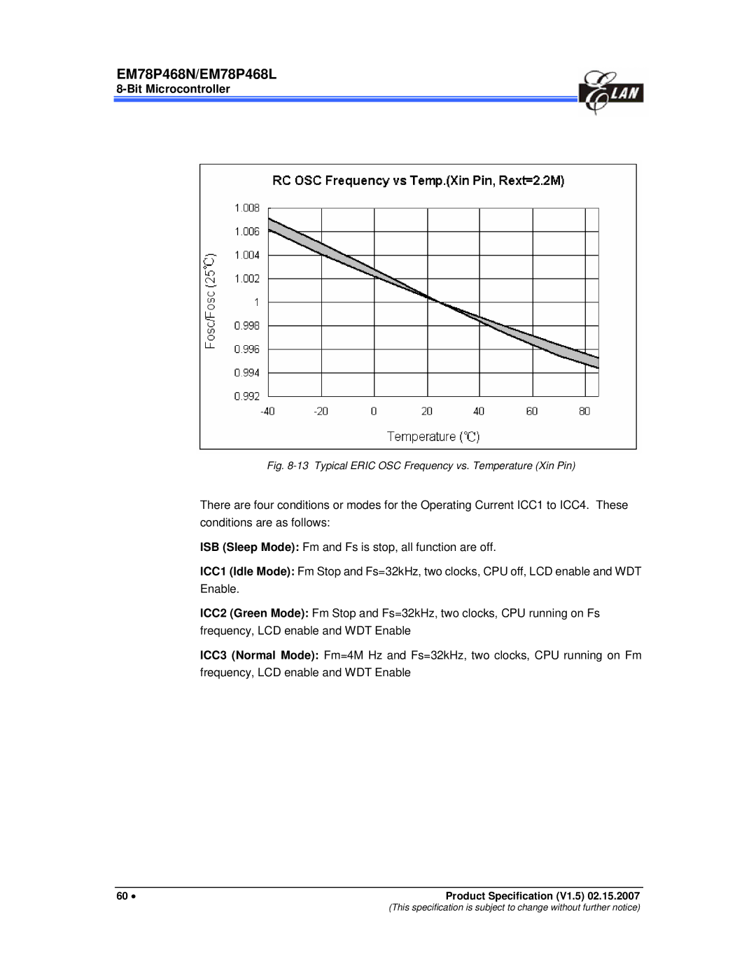 IBM MiEM78P468L, MiEM78P468N manual Typical Eric OSC Frequency vs. Temperature Xin Pin 