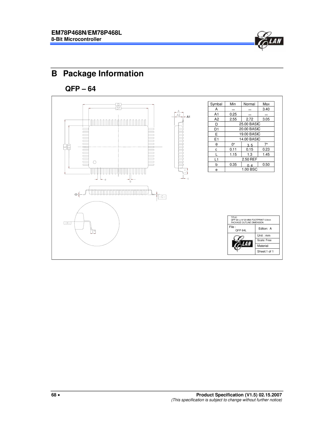 IBM MiEM78P468L, MiEM78P468N manual Package Information, Qfp 