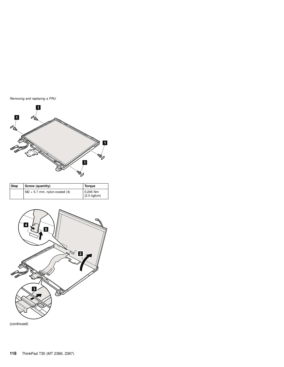 IBM MT 2366, MT 2367 manual M2 × 5.7 mm, nylon-coated 245 Nm Kgfcm 