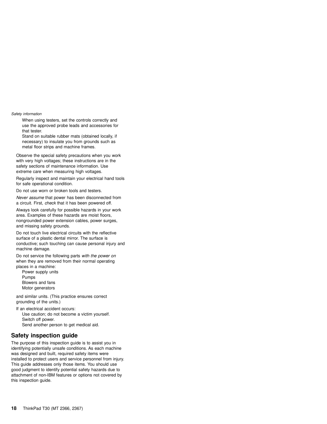 IBM MT 2366, MT 2367 manual Safety inspection guide 