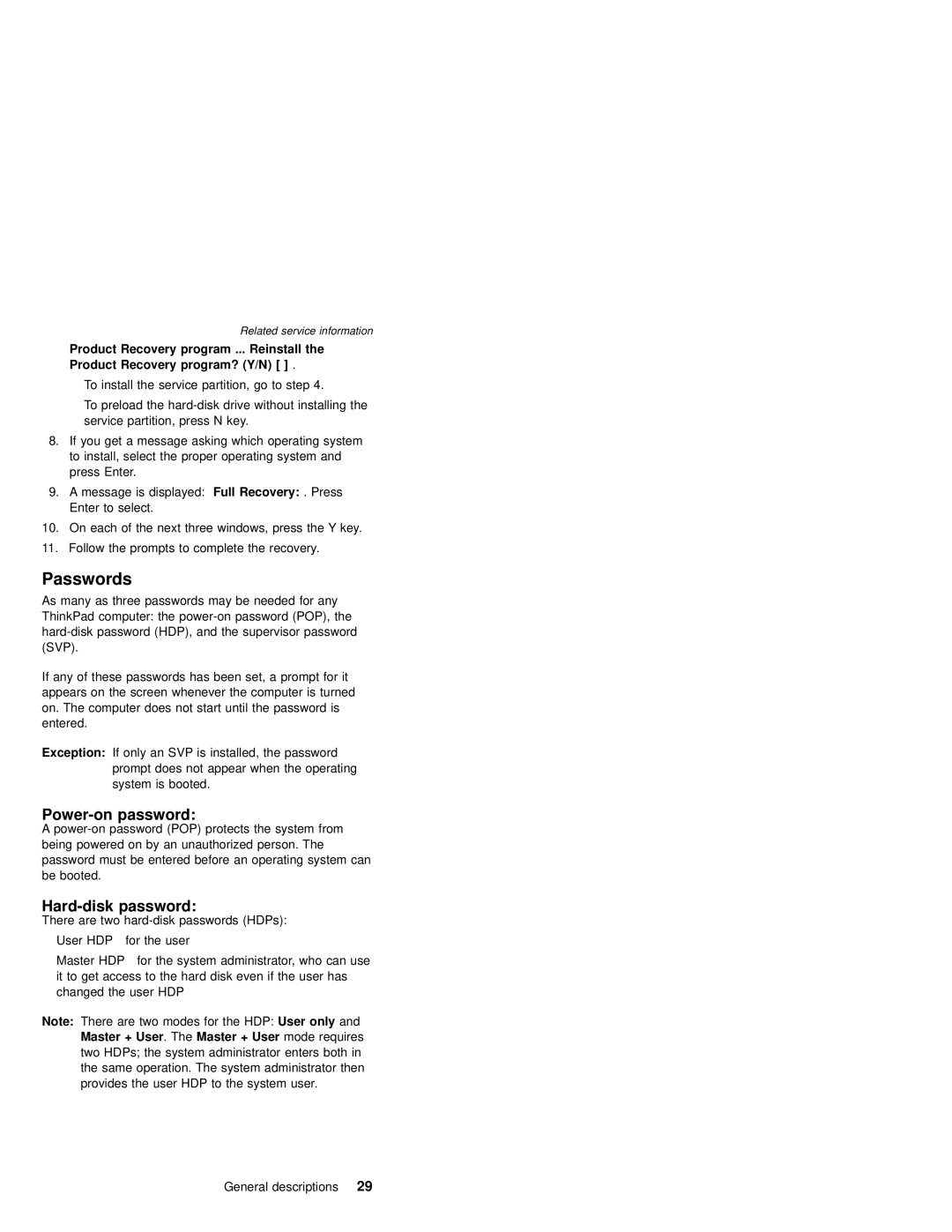 IBM MT 2367, MT 2366 manual Passwords, Power-on password, Hard-disk password 