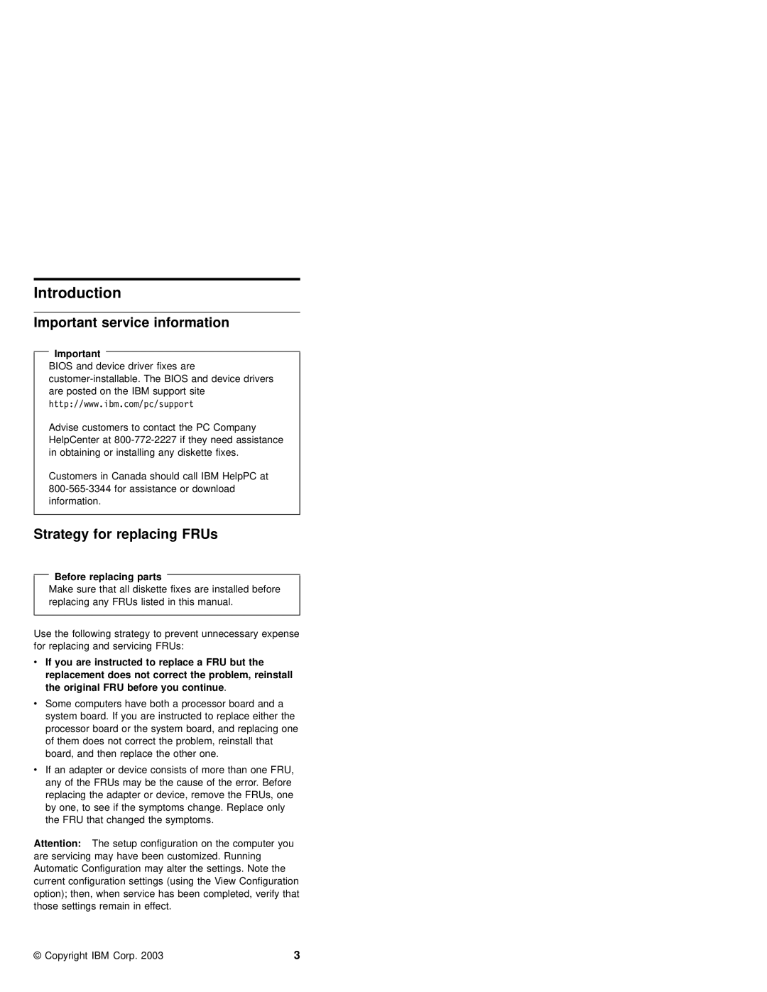 IBM MT 2367, MT 2366 manual Important service information, Strategy for replacing FRUs, Before replacing parts 