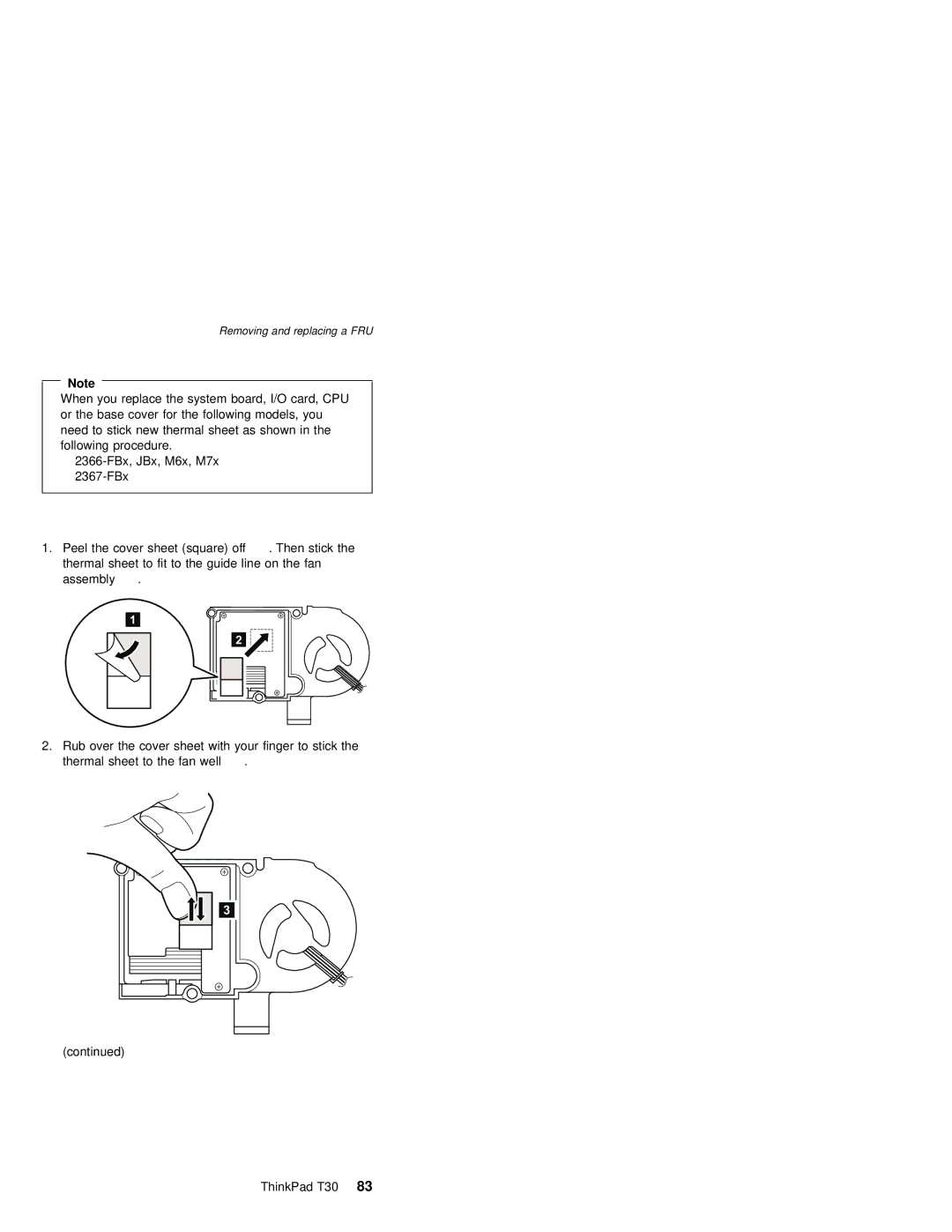 IBM MT 2367, MT 2366 manual Removing and replacing a FRU 