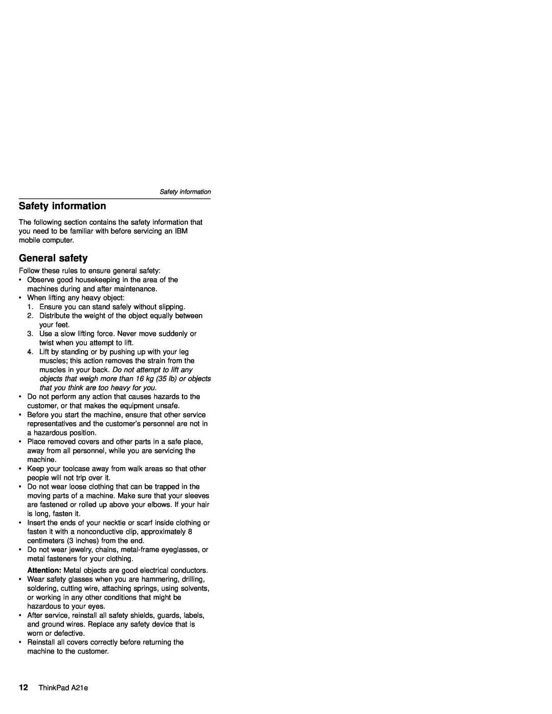 IBM MT 2632 manual Safety information, General safety 