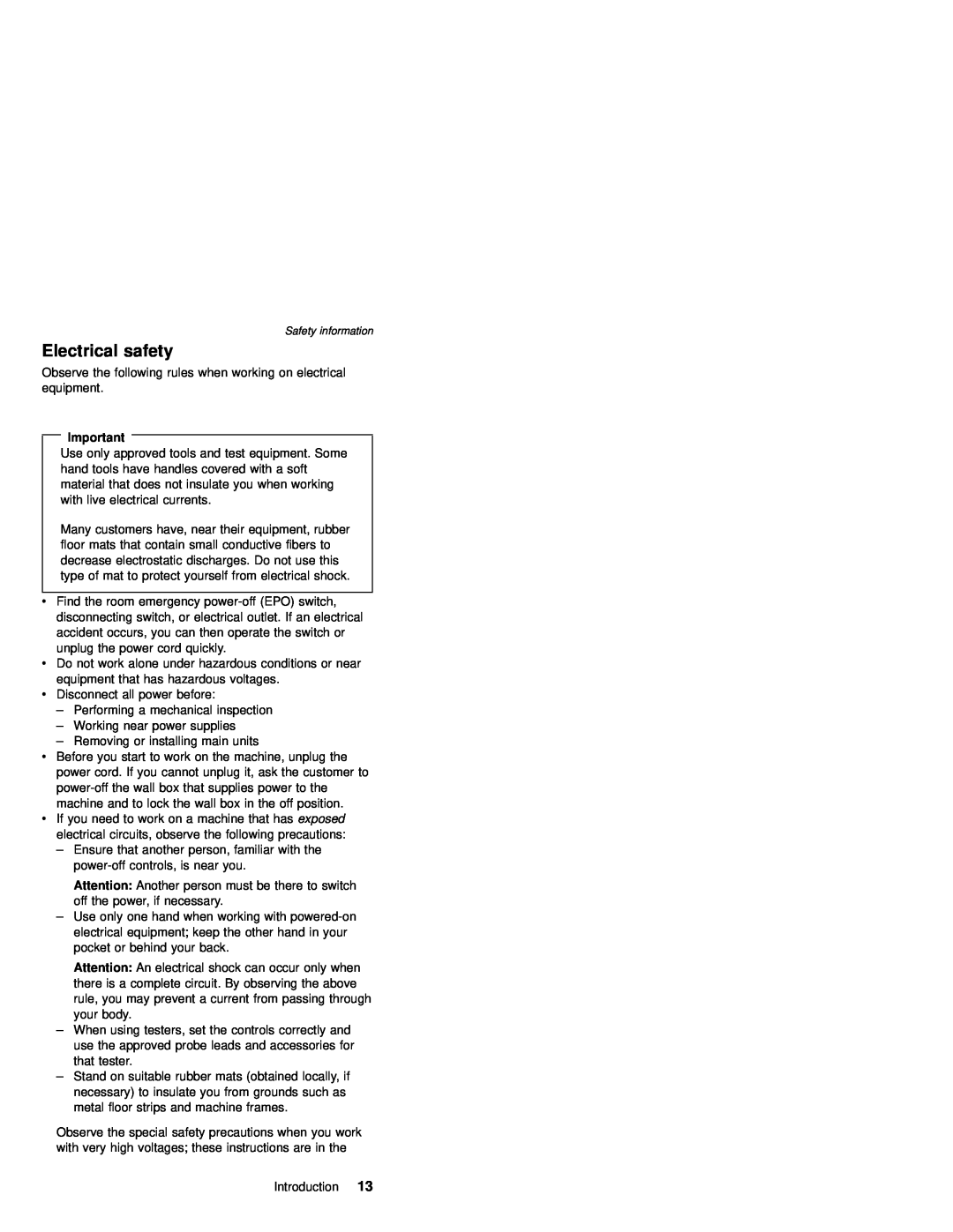 IBM MT 2632 manual Electrical safety 