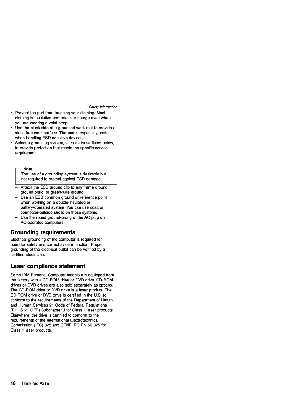 IBM MT 2632 manual Grounding requirements, Laser compliance statement 