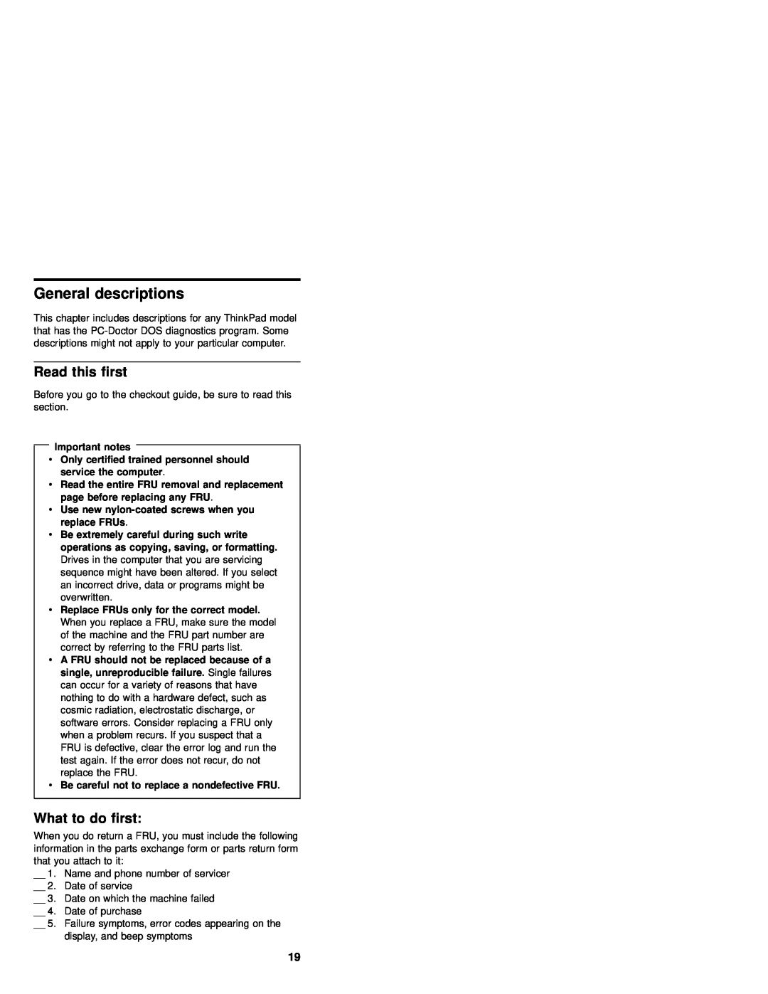 IBM MT 2632 manual General descriptions, Read this first, What to do first, Important notes 