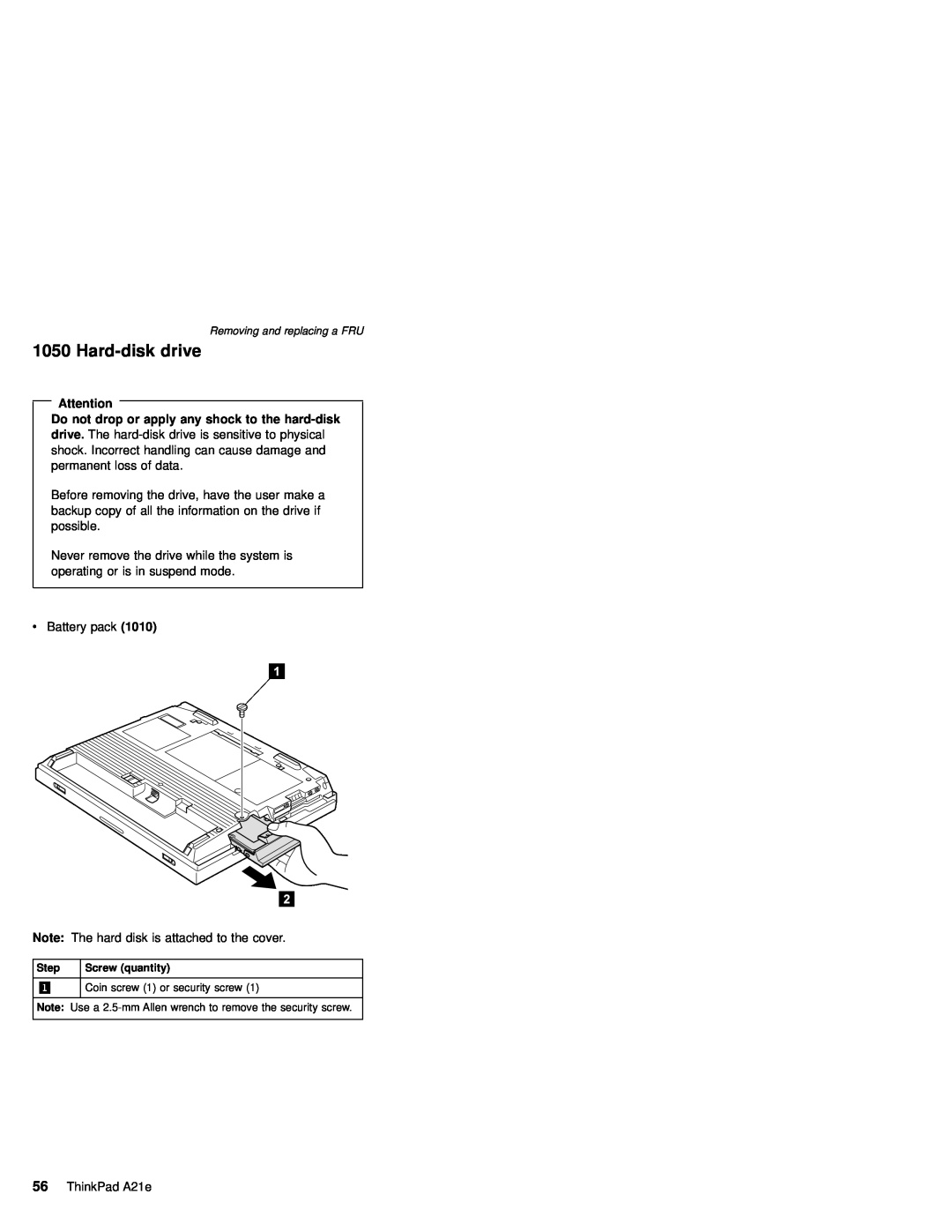IBM MT 2632 manual Hard-disk drive, Do not drop or apply any shock to the hard-disk 