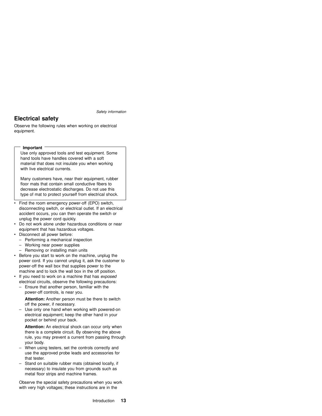 IBM MT 2632 manual Electrical safety 