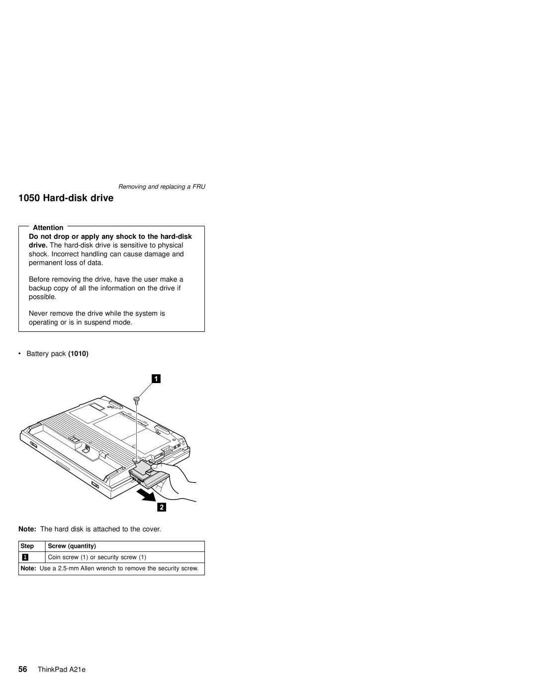 IBM MT 2632 manual Hard-disk drive, Do not drop or apply any shock to the hard-disk 