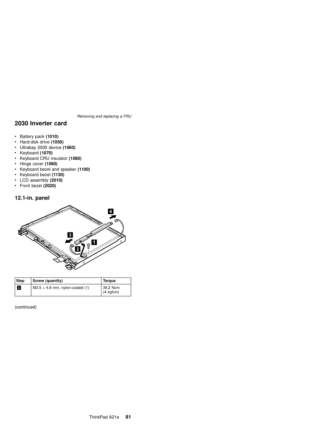 IBM MT 2632 manual Inverter card, 12.1-in. panel 