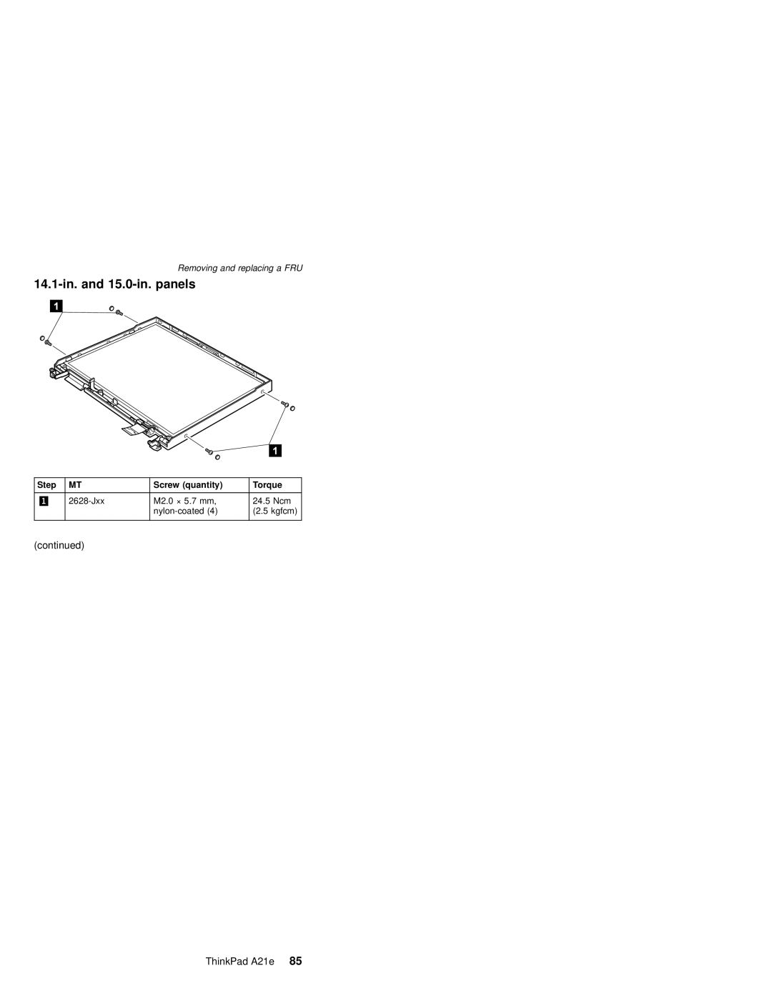 IBM MT 2632 manual Jxx M2.0 × 5.7 mm 24.5 Ncm Nylon-coated Kgfcm 