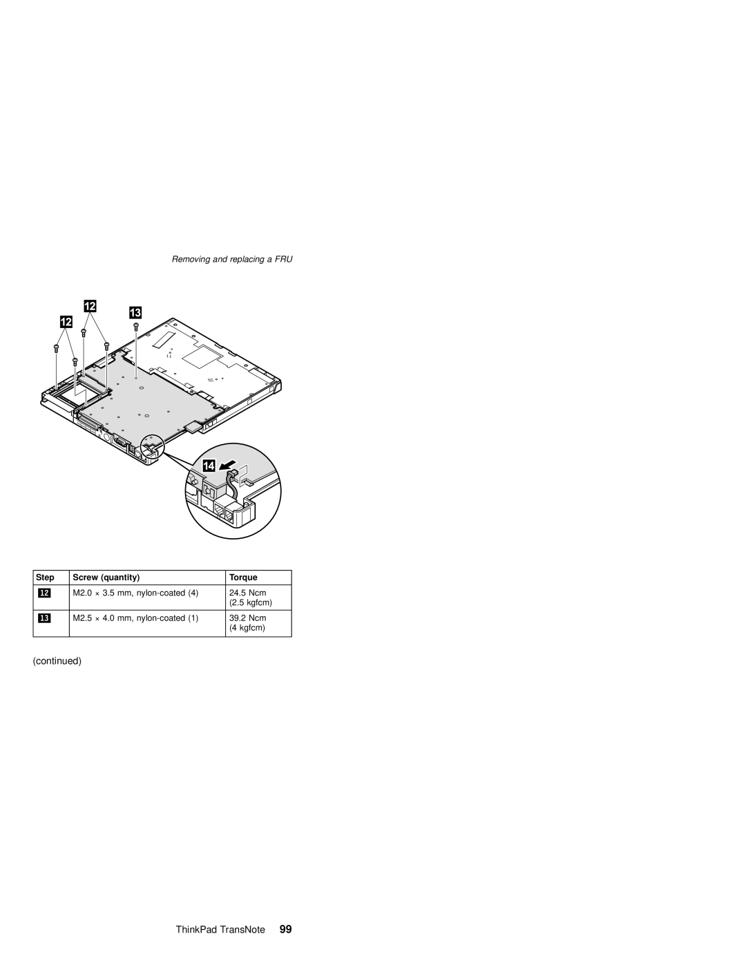 IBM MT 2675 manual M2.0 × Mm, nylon-coated 24.5 Ncm Kgfcm M2.5 × 39.2 Ncm 