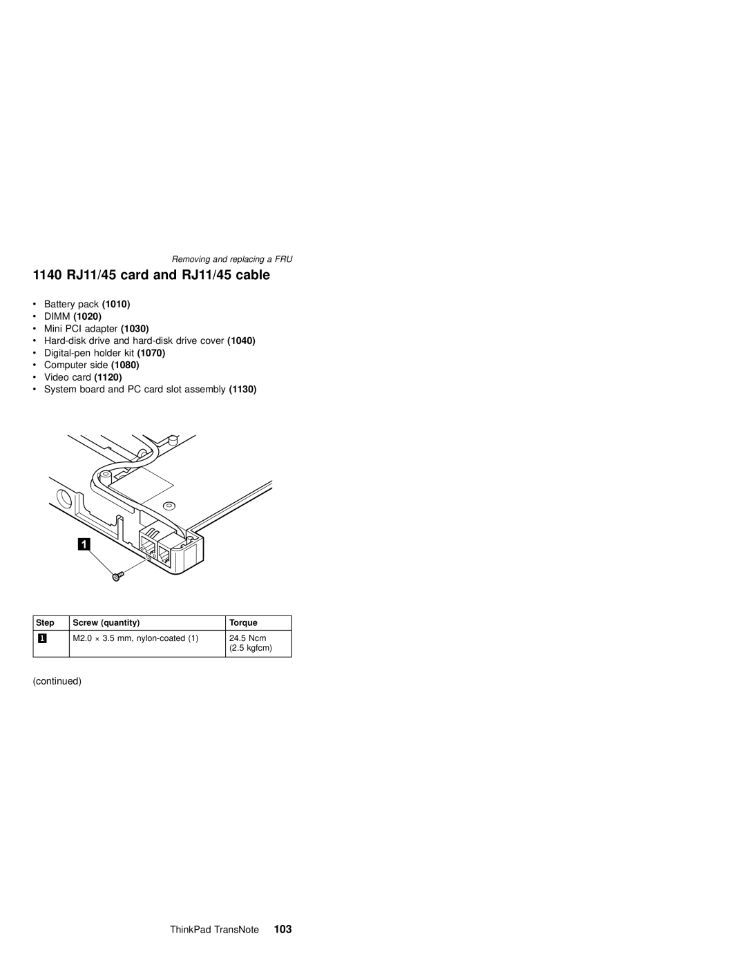 IBM MT 2675 manual 1140 RJ11/45 card and RJ11/45 cable, Dimm 