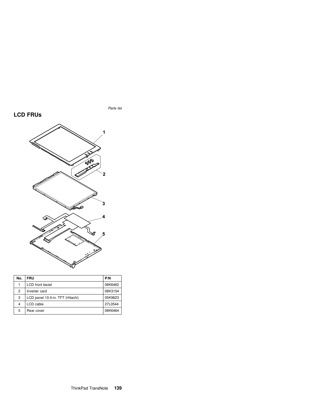 IBM MT 2675 manual LCD FRUs 