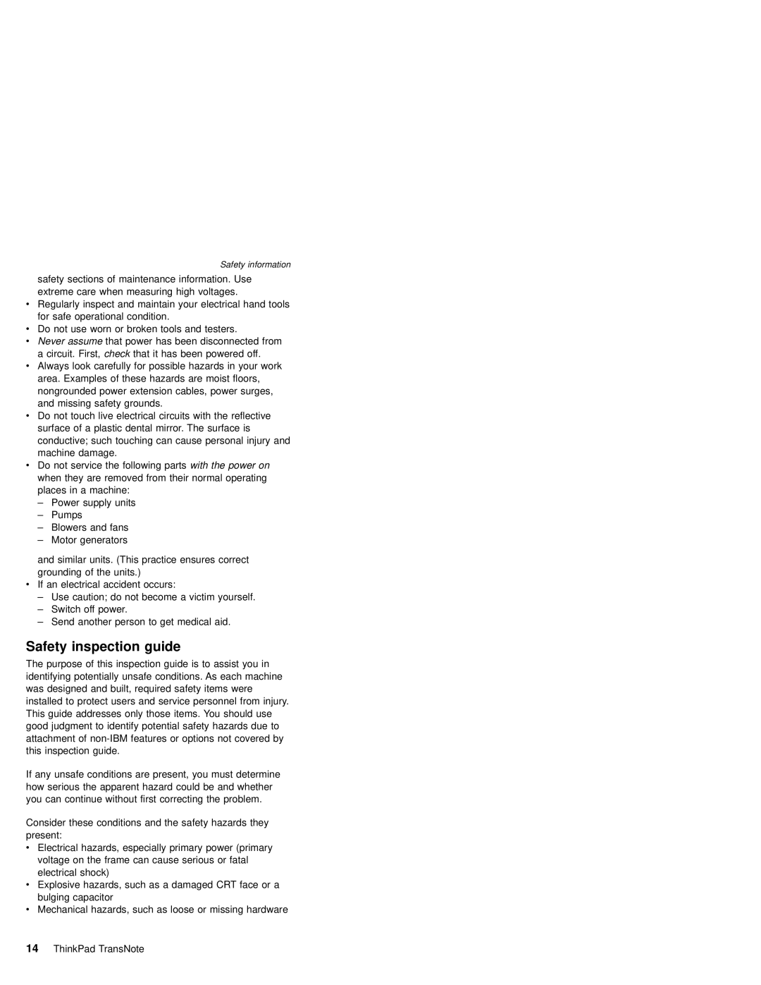 IBM MT 2675 manual Safety inspection guide 