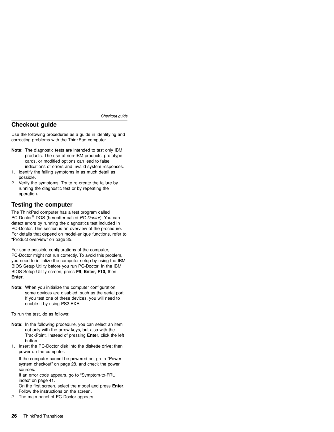 IBM MT 2675 manual Checkout guide, Testing the computer 