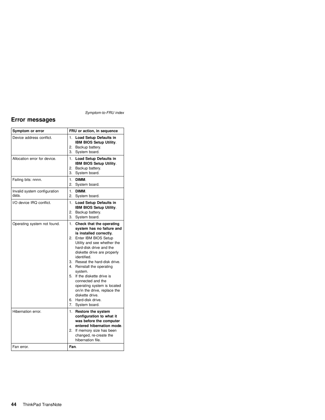 IBM MT 2675 manual Error messages 