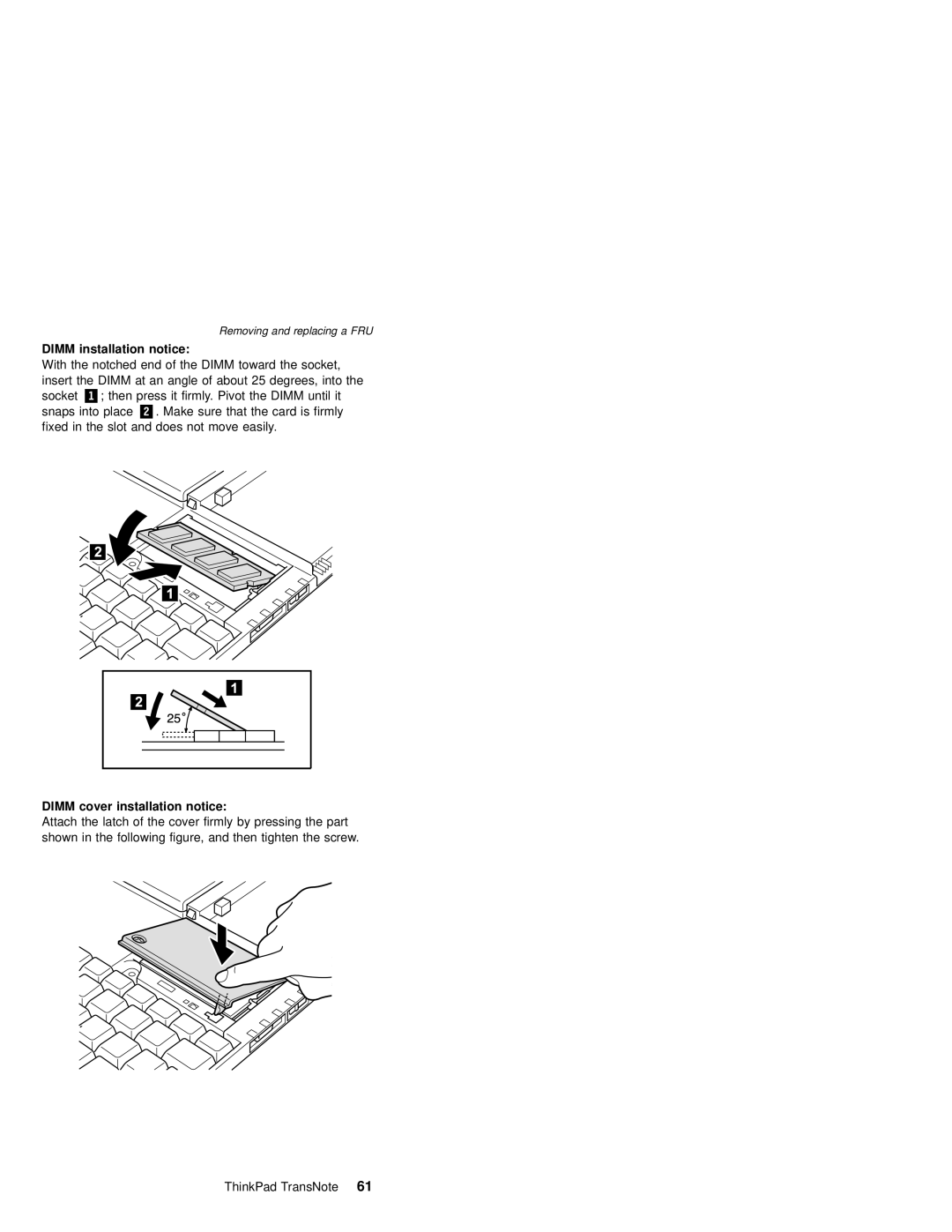 IBM MT 2675 manual Dimm installation notice, Dimm cover installation notice 