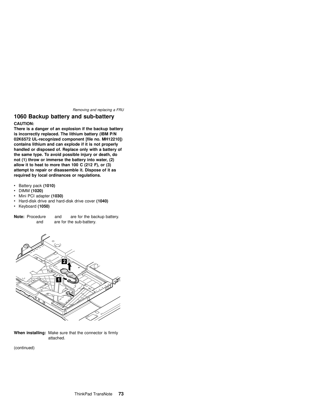 IBM MT 2675 manual Backup battery and sub-battery, Dimm 