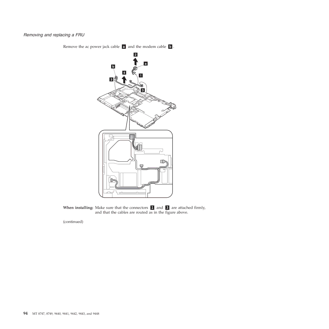 IBM MT 9440, MT 9448, MT 9443, MT 9442, MT 9441, MT 8749 manual 94 MT 8747, 8749, 9440, 9441, 9442, 9443 