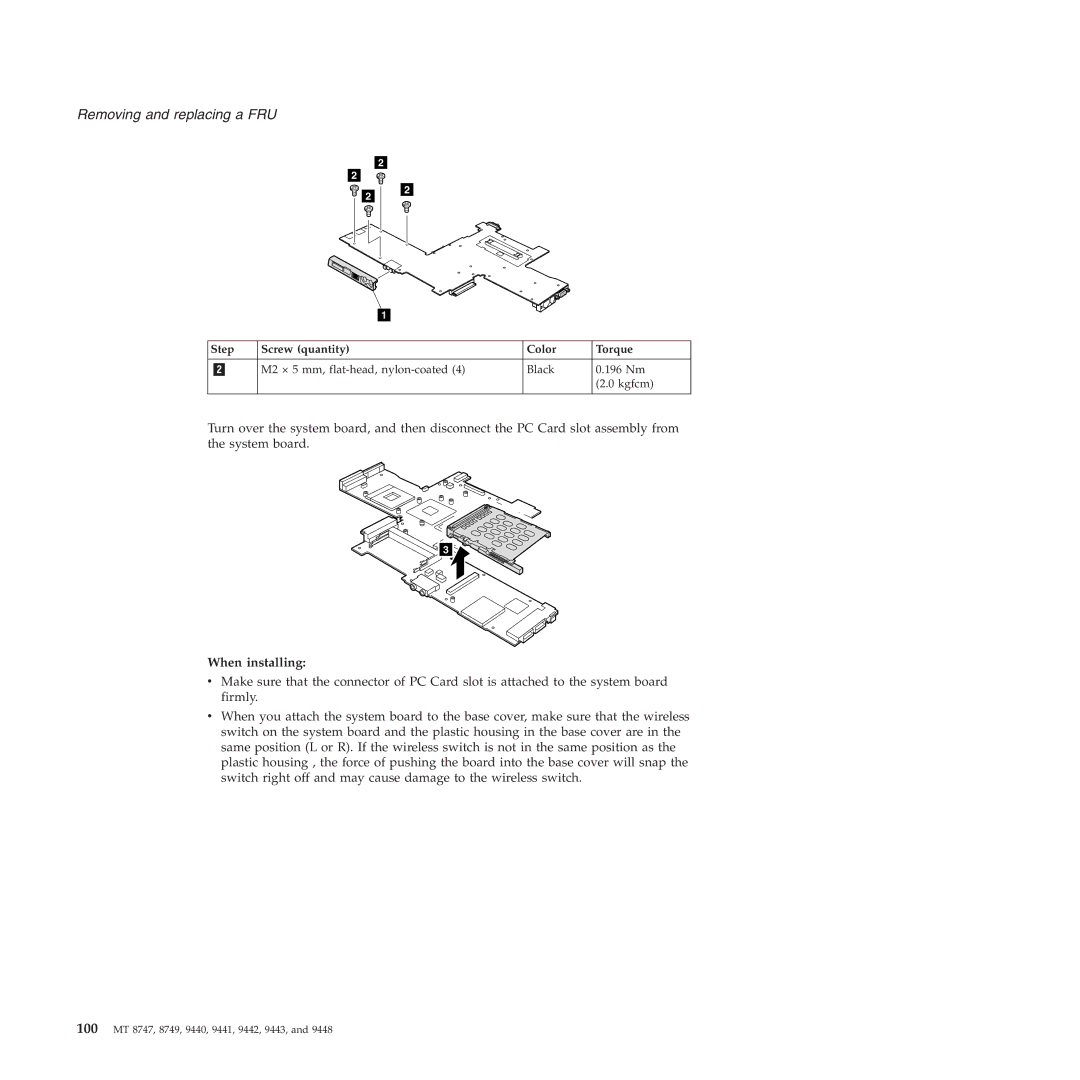 IBM MT 9448, MT 9440, MT 9443, MT 9442, MT 9441, MT 8749 manual 100 MT 8747, 8749, 9440, 9441, 9442, 9443 