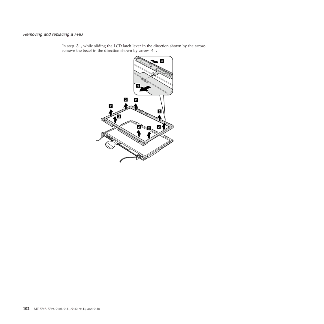 IBM MT 9443, MT 9448, MT 9440, MT 9442, MT 9441, MT 8749 manual 102 MT 8747, 8749, 9440, 9441, 9442, 9443 