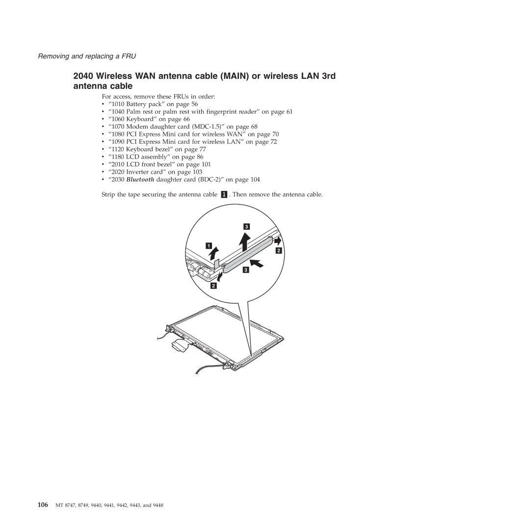 IBM MT 9448, MT 9440, MT 9443, MT 9442, MT 9441, MT 8749 manual 106 MT 8747, 8749, 9440, 9441, 9442, 9443 