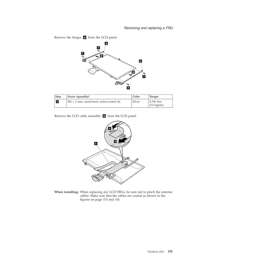 IBM MT 9441, MT 9448, MT 8747, MT 9440, MT 9443, MT 9442, MT 8749 manual Remove the hinges From the LCD panel 