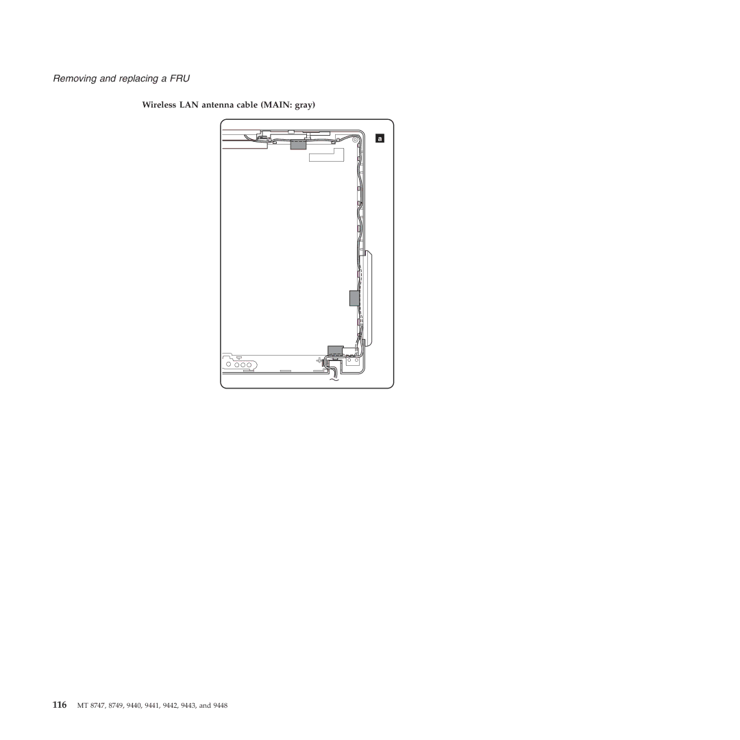 IBM MT 9443, MT 9448, MT 8747, MT 9440, MT 9442, MT 9441, MT 8749 manual Wireless LAN antenna cable Main gray 