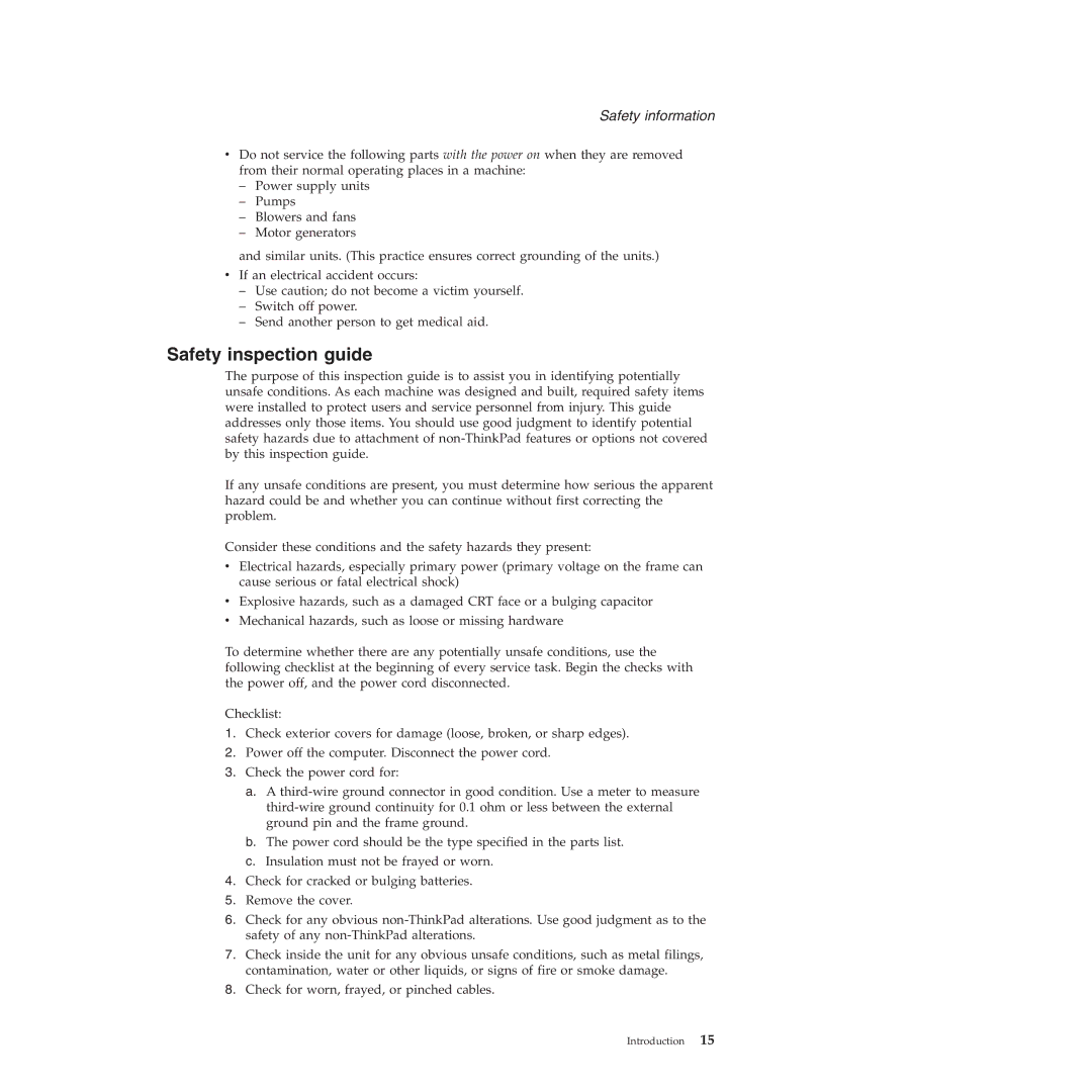 IBM MT 9448, MT 8747, MT 9440, MT 9443, MT 9442, MT 9441, MT 8749 manual Safety inspection guide 