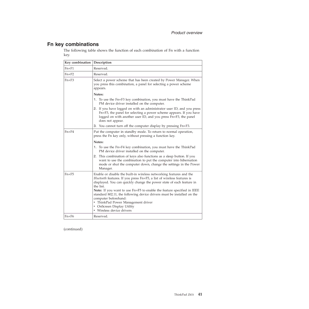 IBM MT 9441, MT 9448, MT 8747, MT 9440, MT 9443, MT 9442, MT 8749 manual Fn key combinations, Key combination Description 