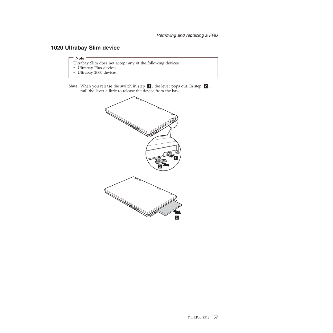 IBM MT 9448, MT 8747, MT 9440, MT 9443, MT 9442, MT 9441, MT 8749 manual Ultrabay Slim device 