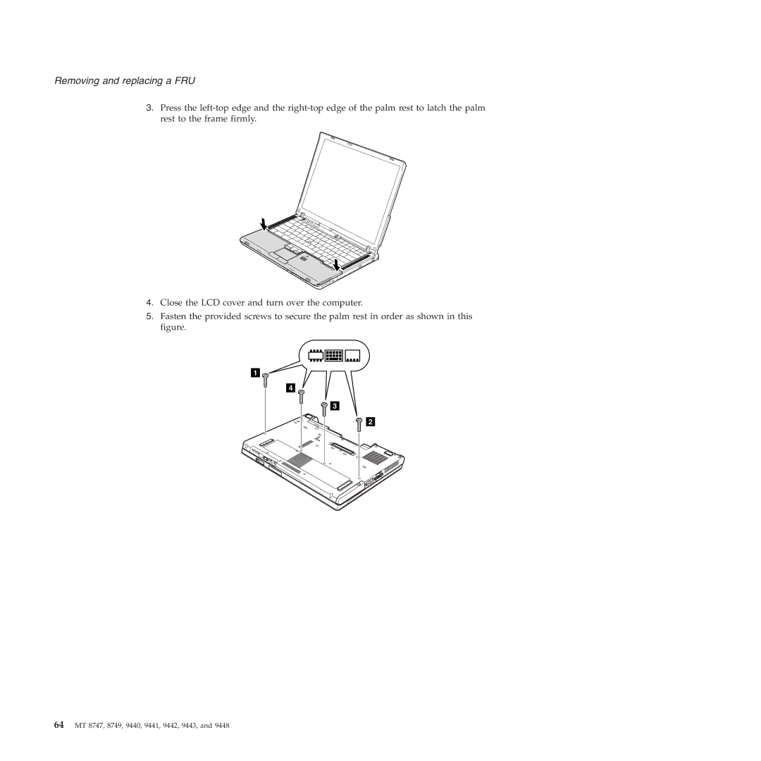 IBM MT 9448, MT 9440, MT 9443, MT 9442, MT 9441, MT 8749 manual 64 MT 8747, 8749, 9440, 9441, 9442, 9443 