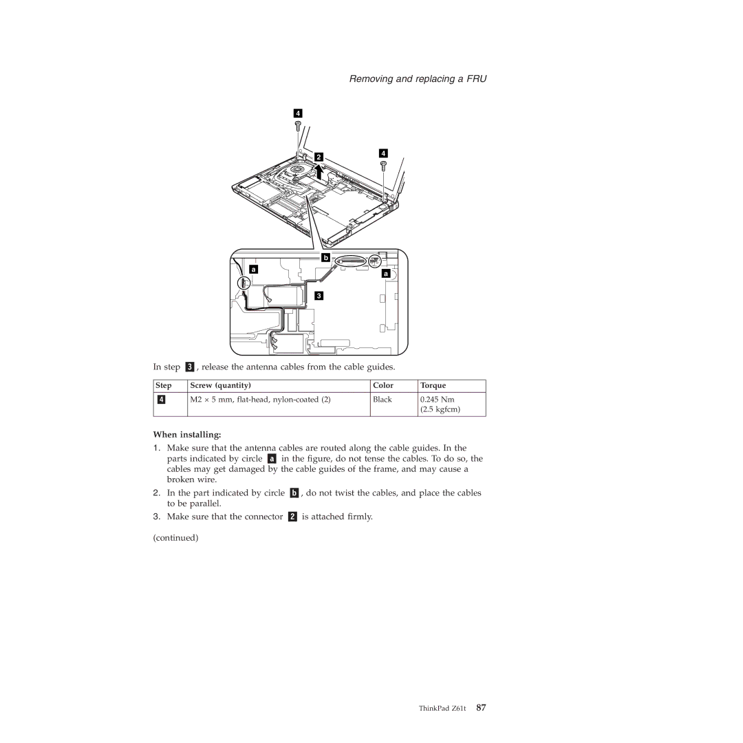 IBM MT 9440, MT 9448, MT 8747, MT 9443, MT 9442, MT 9441, MT 8749 manual Step Release the antenna cables from the cable guides 