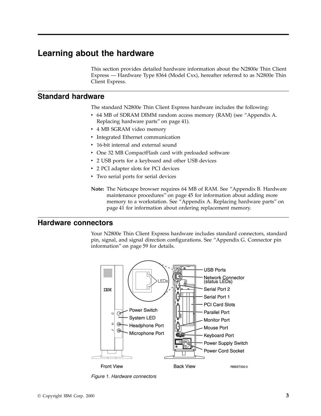 IBM N2800e manual Learning about the hardware, Standard hardware, Hardware connectors 