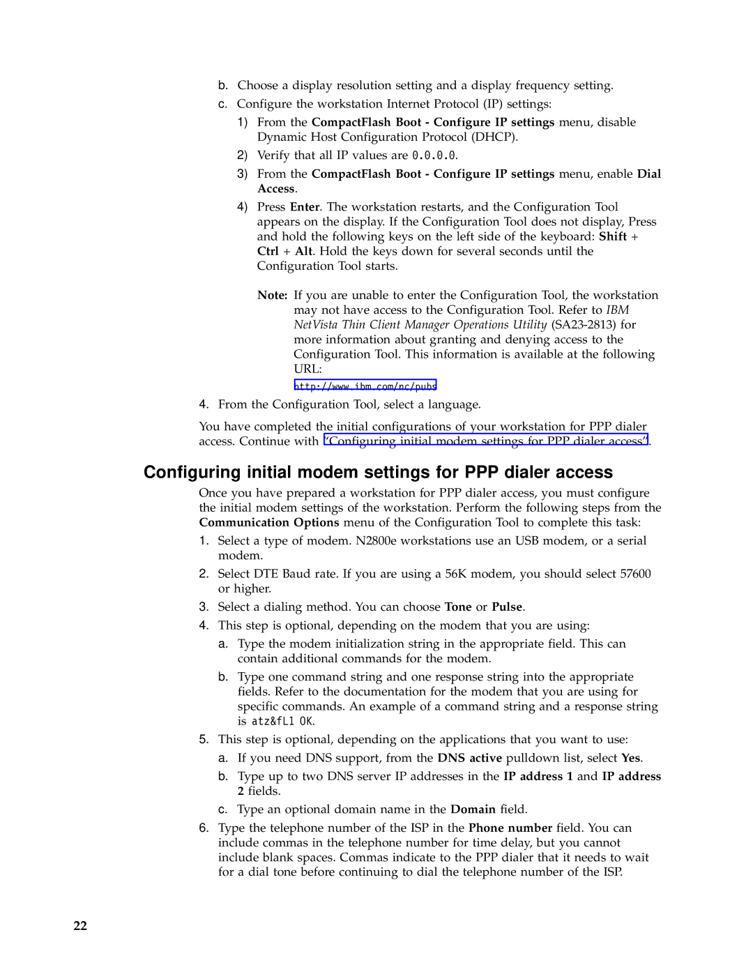 IBM N2800e manual Configuring initial modem settings for PPP dialer access 