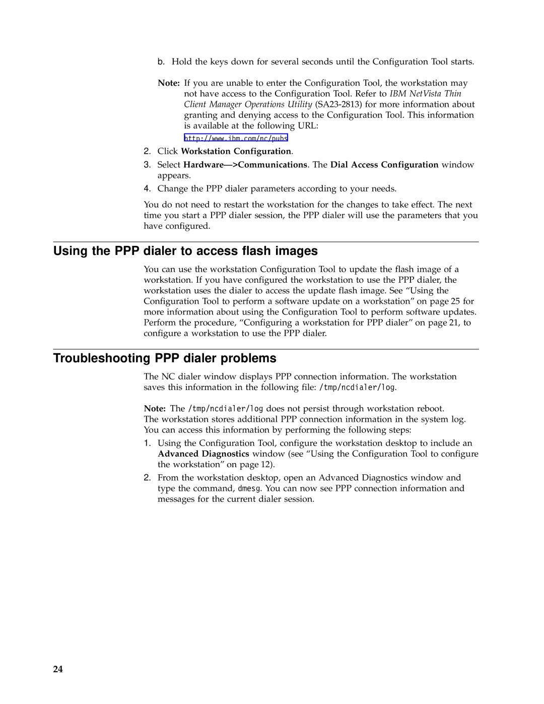 IBM N2800e manual Using the PPP dialer to access flash images, Troubleshooting PPP dialer problems 