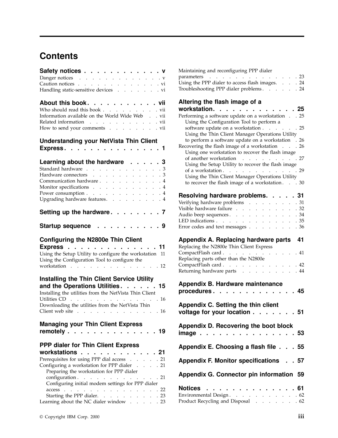 IBM N2800e manual Contents 