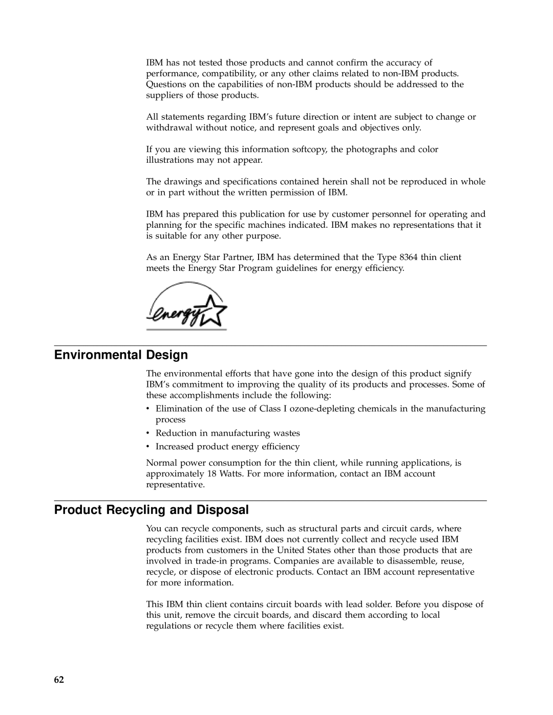 IBM N2800e manual Environmental Design, Product Recycling and Disposal 