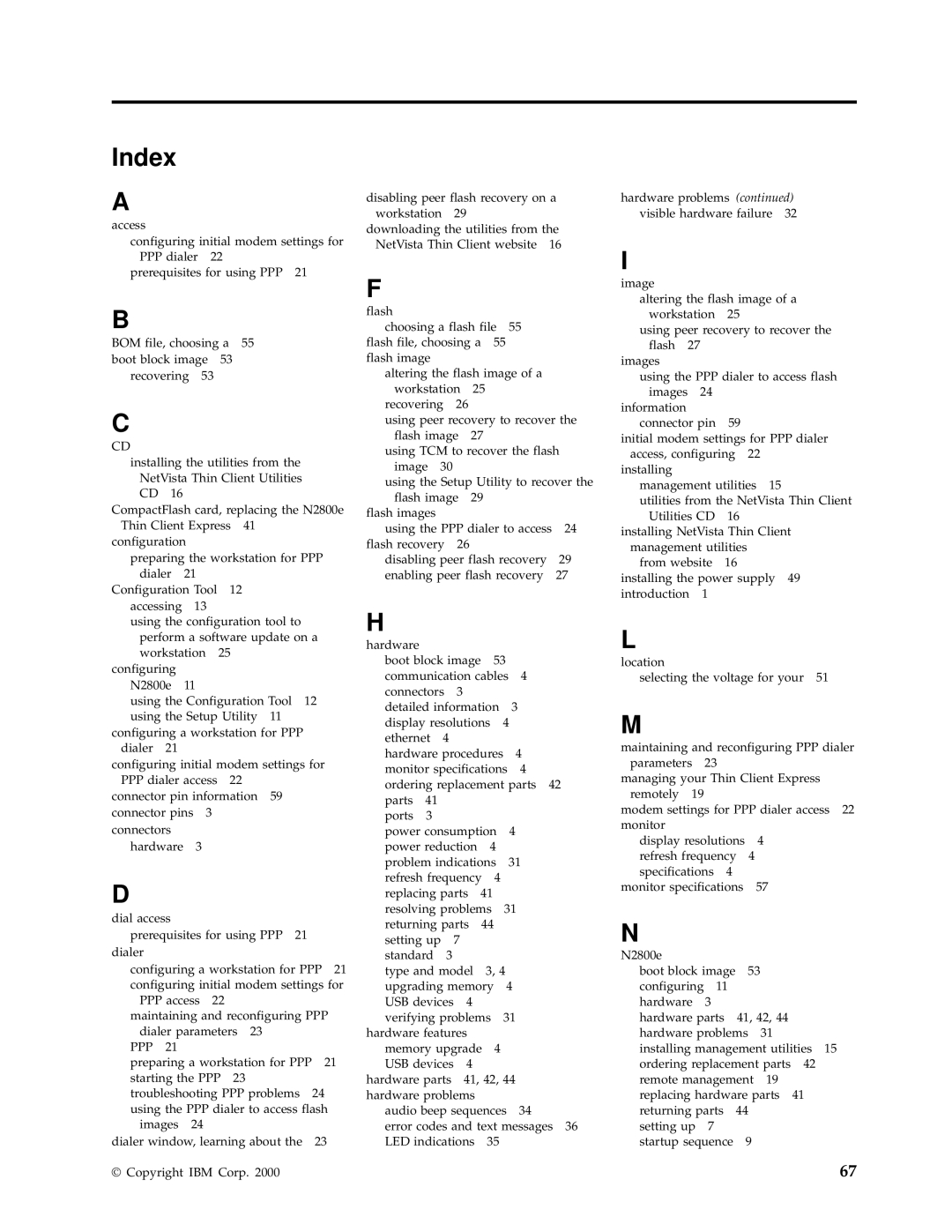 IBM N2800e manual Index 