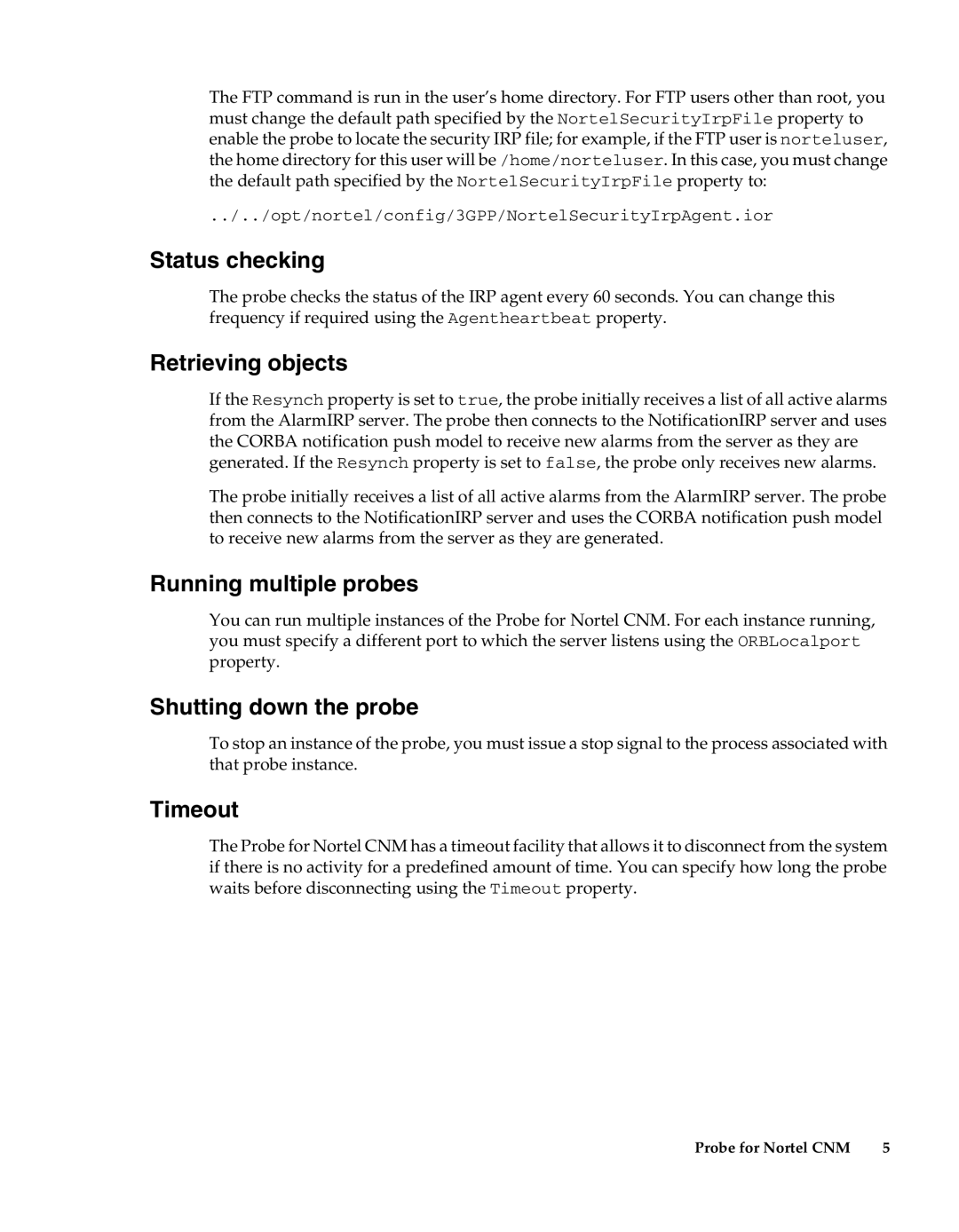 IBM Netcool/OMNIbus Probe for Nortel CNM manual Status checking, Retrieving objects, Running multiple probes, Timeout 