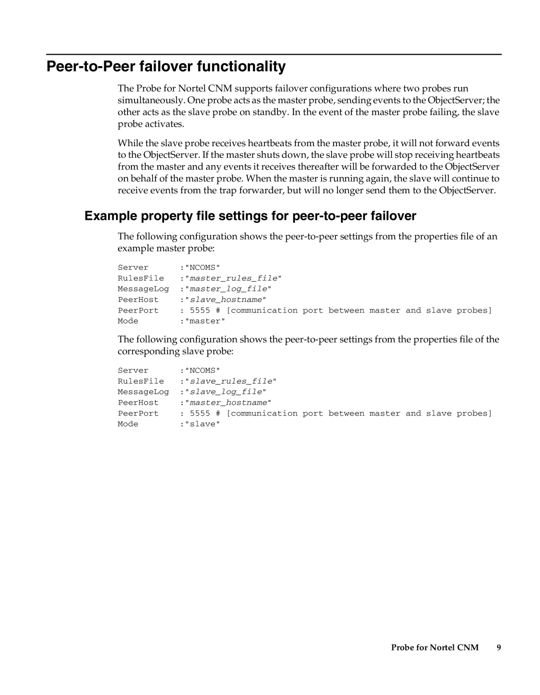 IBM Netcool/OMNIbus Probe for Nortel CNM manual Peer-to-Peer failover functionality 