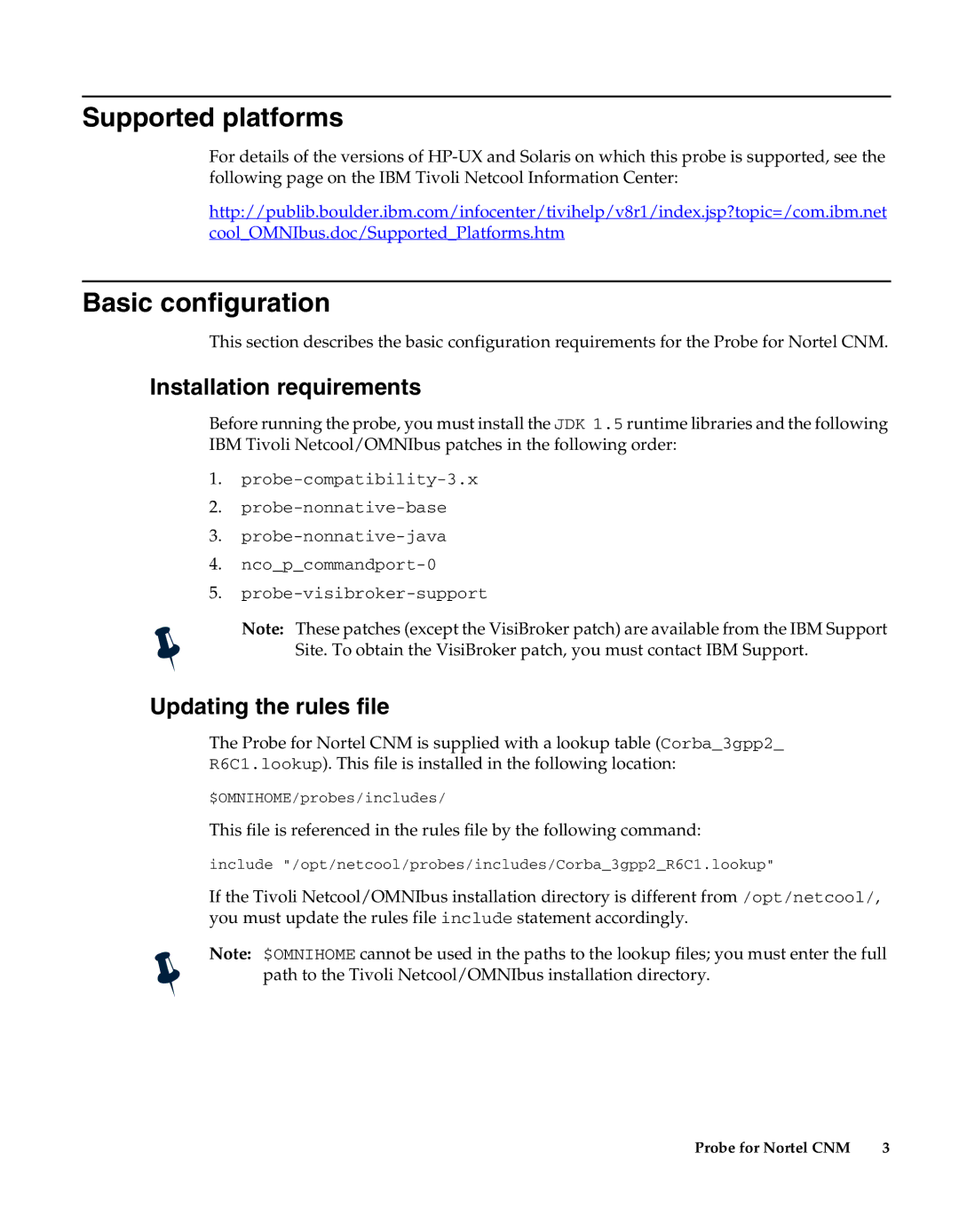 IBM Netcool/OMNIbus Probe for Nortel CNM manual Supported platforms, Basic configuration, Installation requirements 