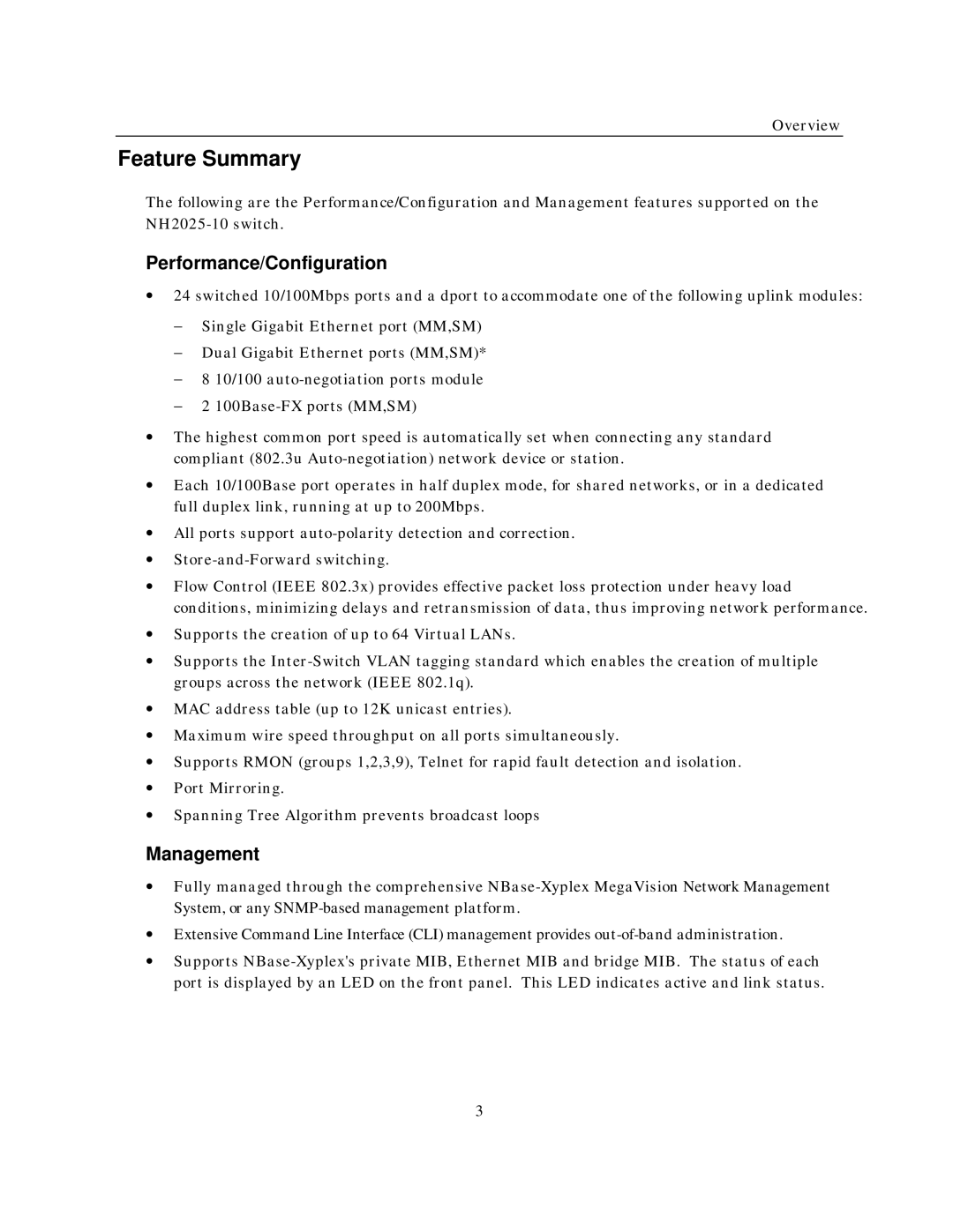 IBM NH2025-10 manual Feature Summary, Performance/Configuration, Management 