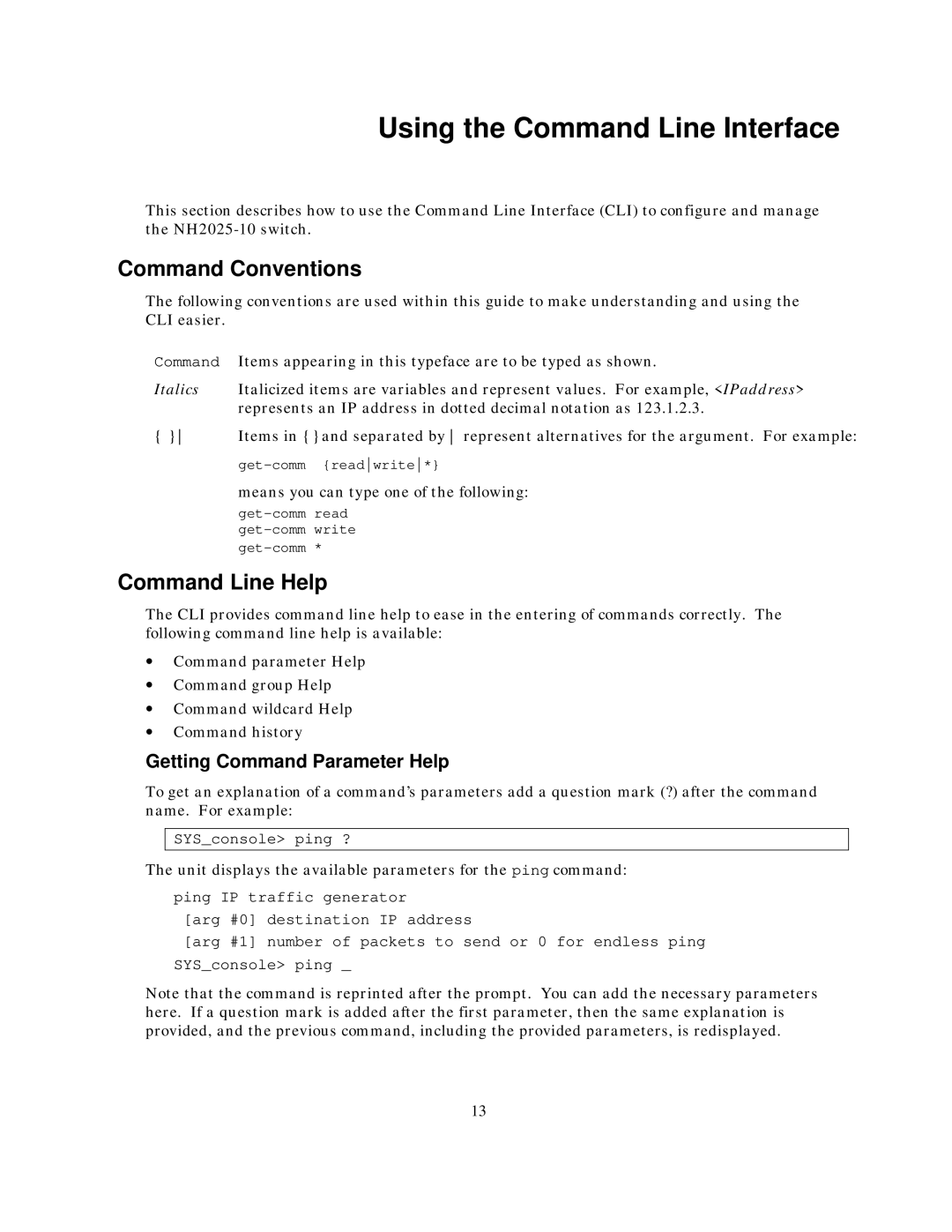 IBM NH2025-10 Using the Command Line Interface, Command Conventions, Command Line Help, Getting Command Parameter Help 