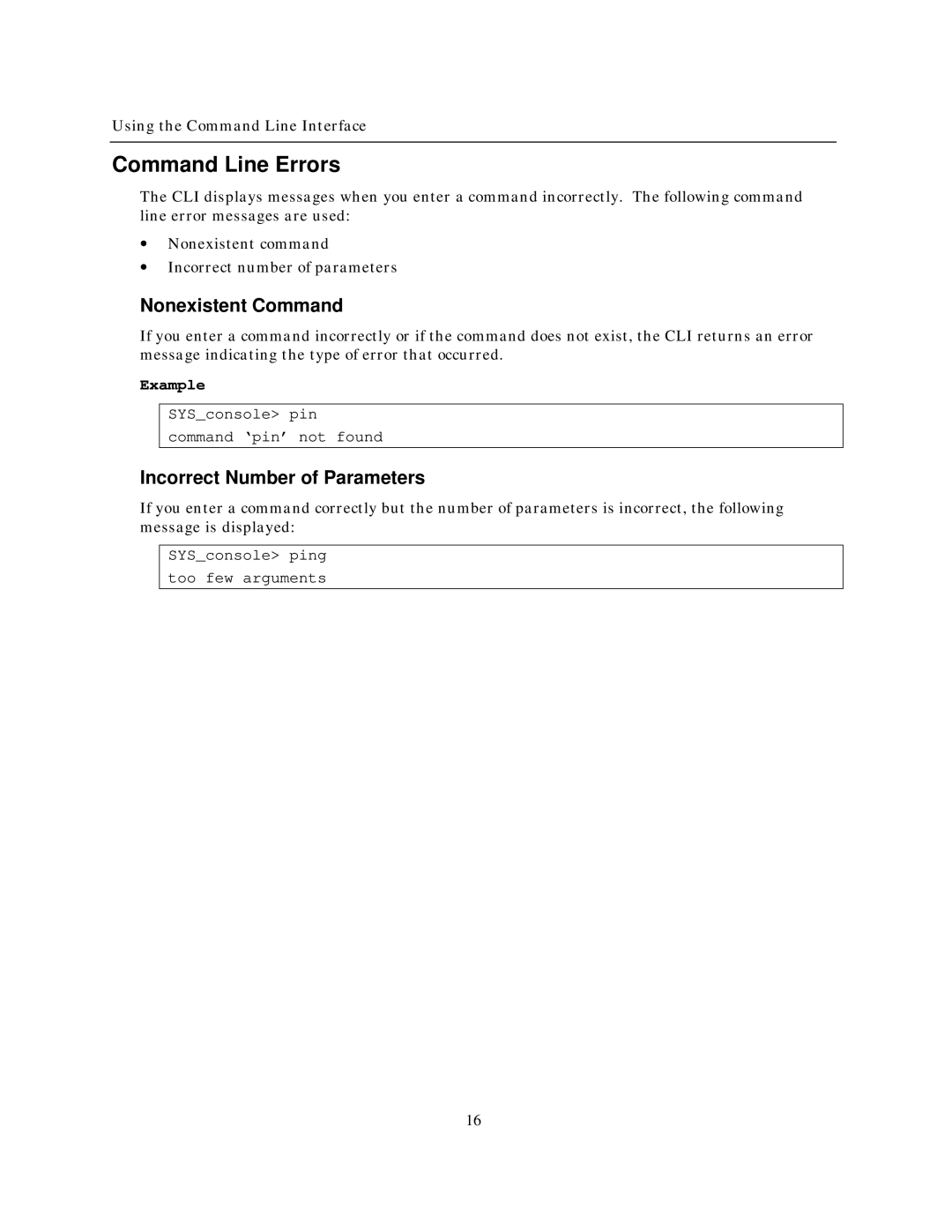 IBM NH2025-10 Command Line Errors, Nonexistent Command, Incorrect Number of Parameters, SYSconsole ping Too few arguments 