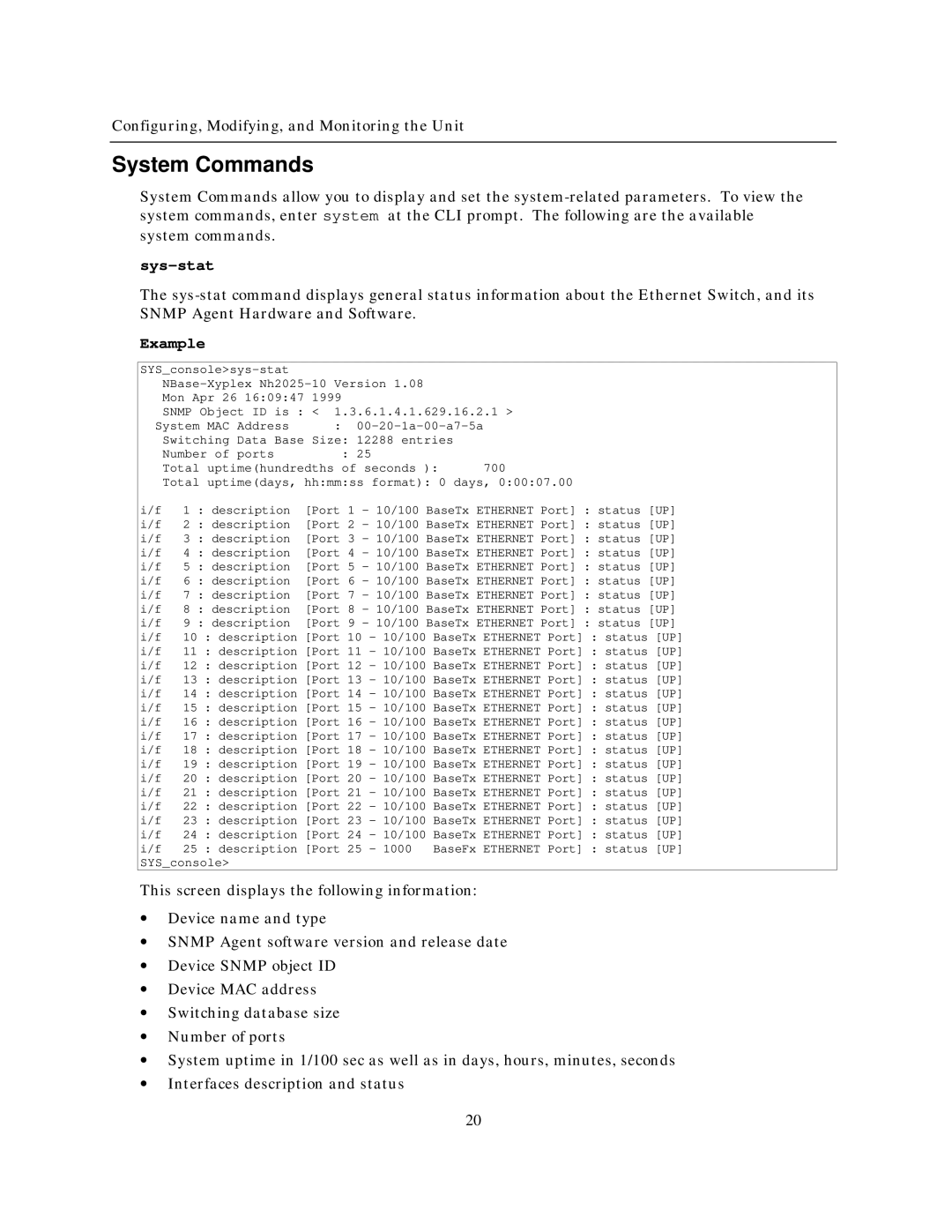 IBM NH2025-10 manual System Commands, Sys-stat 